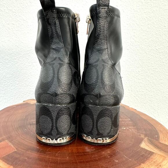 Coach Nala Black Monogram Heel Ankle Boots, Size 7.5 – Classic Logo Block Heels - Picture 2 of 11